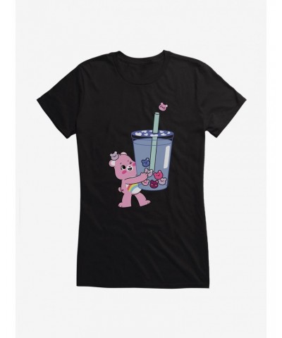 Care Bears Cheer Bear Blue Boba Time Girls T-Shirt $8.72 T-Shirts