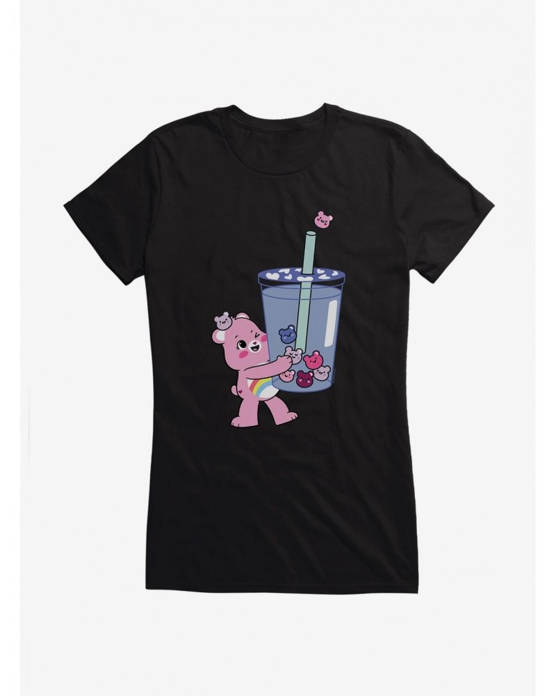 Care Bears Cheer Bear Blue Boba Time Girls T-Shirt $8.72 T-Shirts