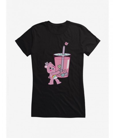 Care Bears Cheer Bear Pink Boba Time Girls T-Shirt $9.71 T-Shirts